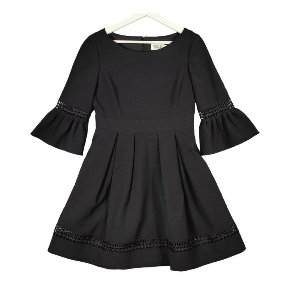 Eliza‎ J Womens Romantic LBD Coquette Classic Bell Sleeve Dress 8P Black Lattice